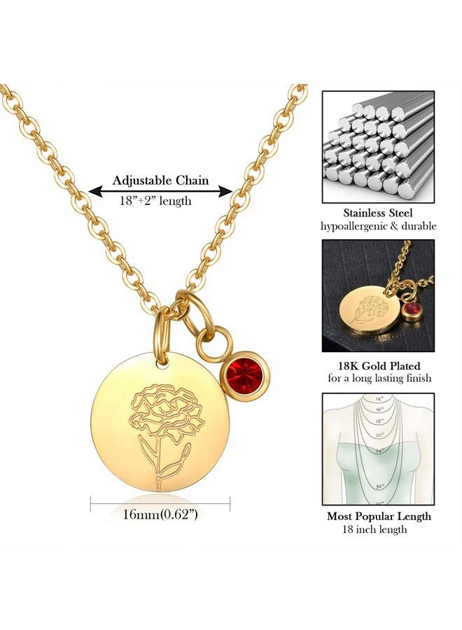 CERSLIMO Birthday Gifts for Her Birth Flower Necklaces, 18K Gold Plated Dainty Birth Month Floral Birthstone Disc Coin Pendant Necklaces | Women Wildflower Jewelry Gifts for Valentines Anniversary - Image 2