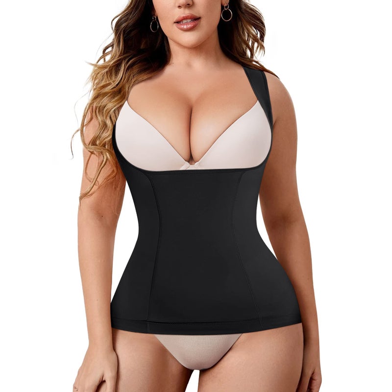 REDPAI Underbust Shapewear Women Tank Tops Seamless Tummy Control Camisole Slimming Waist Cincher Vest Body Shapers (Black, Medium) - Image 1