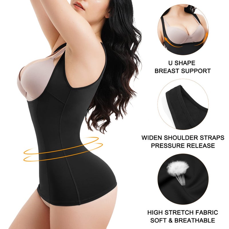 REDPAI Underbust Shapewear Women Tank Tops Seamless Tummy Control Camisole Slimming Waist Cincher Vest Body Shapers (Black, Medium) - Image 3