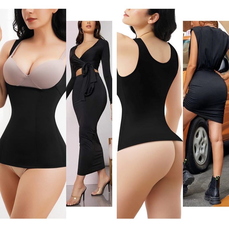REDPAI Underbust Shapewear Women Tank Tops Seamless Tummy Control Camisole Slimming Waist Cincher Vest Body Shapers (Black, Medium) - Image 4