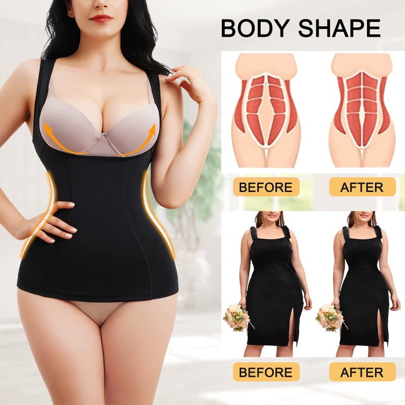 REDPAI Underbust Shapewear Women Tank Tops Seamless Tummy Control Camisole Slimming Waist Cincher Vest Body Shapers (Black, Medium) - Image 2