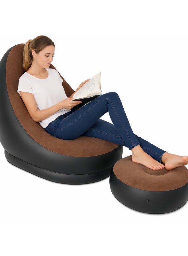 Inflatable Sofa Chair with Ottoman – Comfortable Air Lounge Chair with Footrest | Portable Flocking PVC Recliner Seat for Indoor, Outdoor, Camping & Relaxation - Image 3