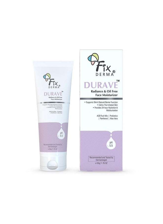 FIXDERMA Durave Radiance & Brightening Oil Free Face Moisturizer With Probiotics | Aloe Vera Face Moisturizer For All Skin Type | Brightening Face Moisturizer For Women & Men - 50Gm  - Image 1