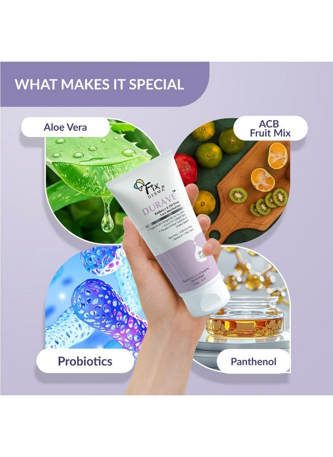 FIXDERMA Durave Radiance & Brightening Oil Free Face Moisturizer With Probiotics | Aloe Vera Face Moisturizer For All Skin Type | Brightening Face Moisturizer For Women & Men - 50Gm  - Image 2