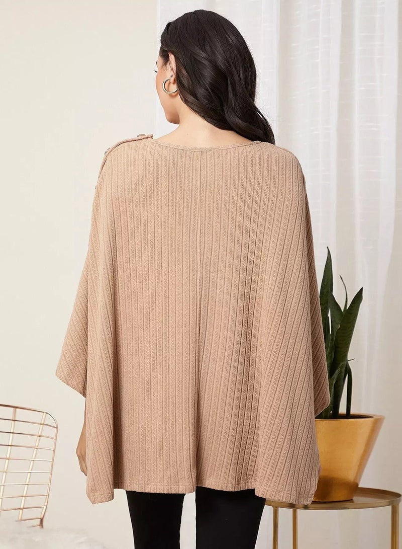 Maternity Button Detail Rib-knit Cape Coat - Image 2