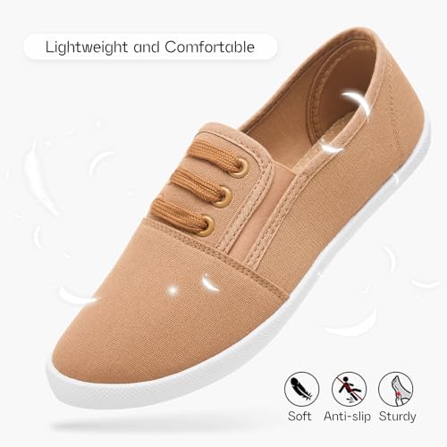 Shupua Women's Canvas Slip on Sneakers Casual Slip on Walking Shoes Womens Tennis Shoes Flat Dress Shoes Non Slip Work Shoes(Khaki.us7) - Image 4