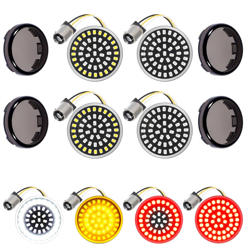 إشارات انعطاف LED أمامية وخلفية PBYMT 1157 1156 ضوء مؤشر دائري 2 بوصة غطاء عدسة مدخنة متوافق مع هارلي داينا سوفتيل تورينغ ستريت جلايد رود كينغ 19862024