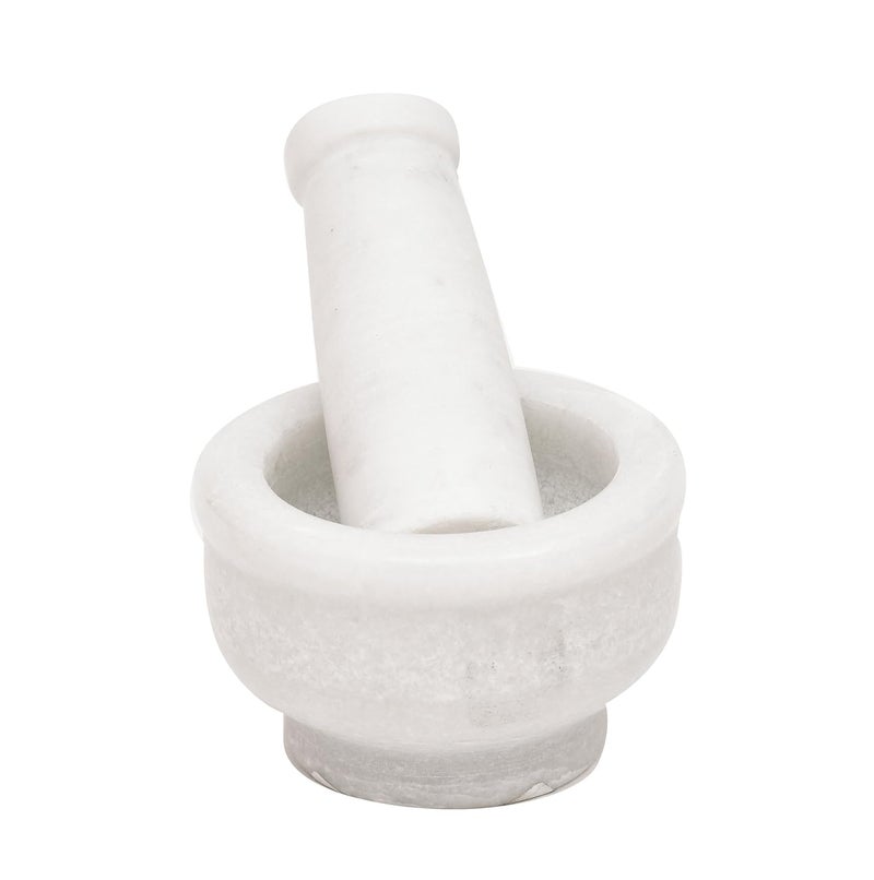OGGN White Marble Mortar Pestle Set Imam Dasta Natural Stone Okhli Spice Mixer Kharal Kitchen Khalbatta Masher Ginger Garlic Crusher Masala Kutni for Kitchen 3 X 2 Inch - Image 3