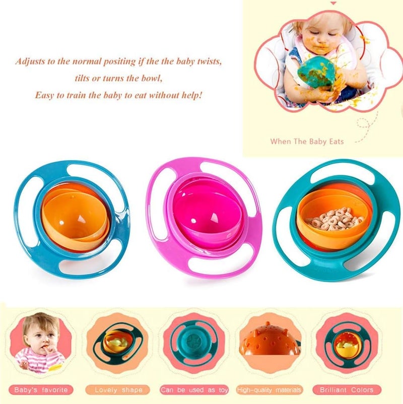 ESH7 Gyro Bowl Funny 360 Degree Rotate Spill-Proof Bowl with Lid Feeding Without Mess Toy for Toddler Baby Kids Children,Pink - Image 3