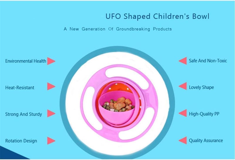 ESH7 Gyro Bowl Funny 360 Degree Rotate Spill-Proof Bowl with Lid Feeding Without Mess Toy for Toddler Baby Kids Children,Pink - Image 2