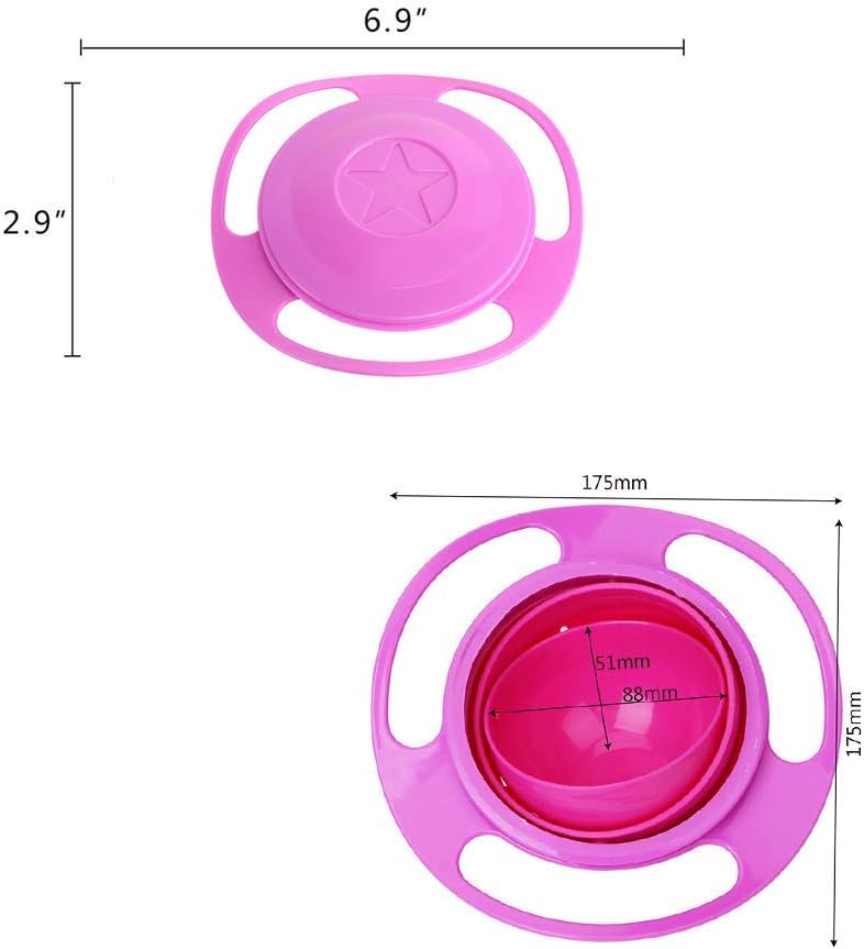 ESH7 Gyro Bowl Funny 360 Degree Rotate Spill-Proof Bowl with Lid Feeding Without Mess Toy for Toddler Baby Kids Children,Pink - Image 1
