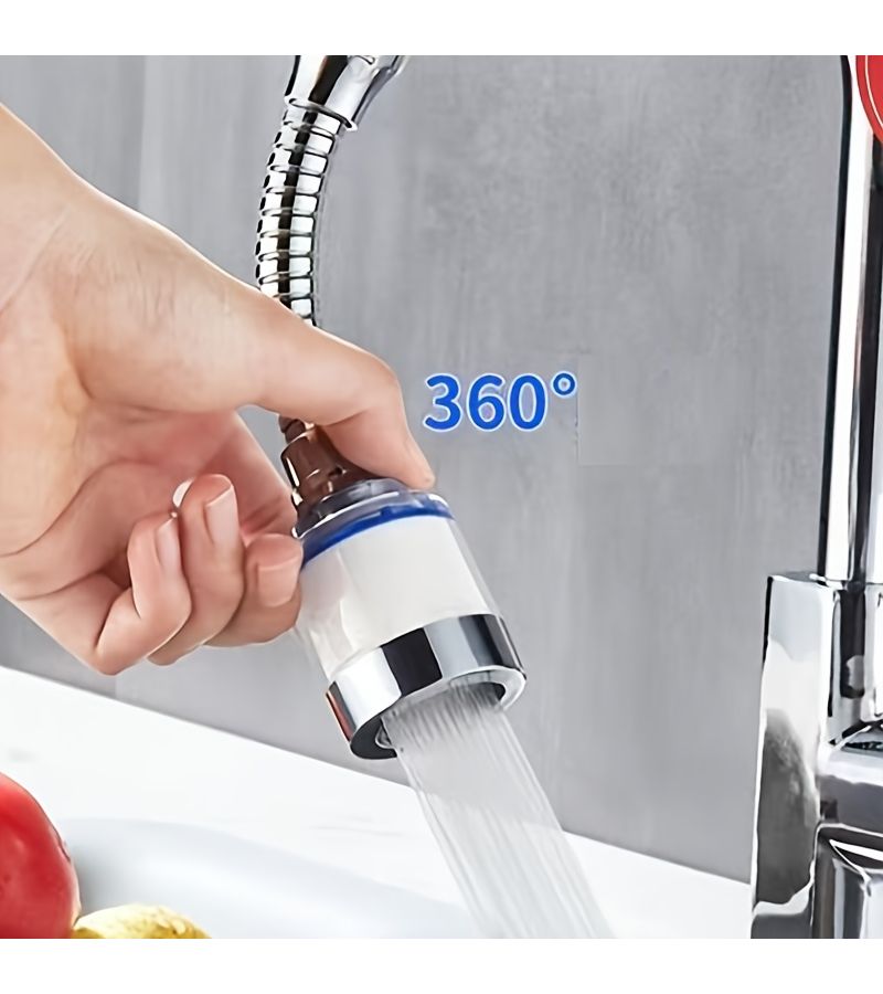 فضة - فوهة دوارة بزاوية 360 درجة لمطبخ مقاومة للتناثر مع رأس دش تنقية ومهوية وجهاز تعزيز ترشيح المياه - Image 4