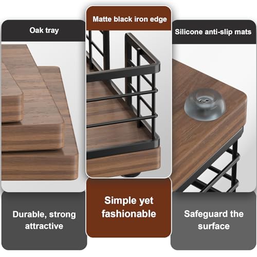Wican Guest Towel Holder Tray for Bathroom, Oak and Iron Napkins Holder for Powder Room Dinning Table Wooden Basket for Disposable Paper Hand Towels Black & Walnut - Image 4