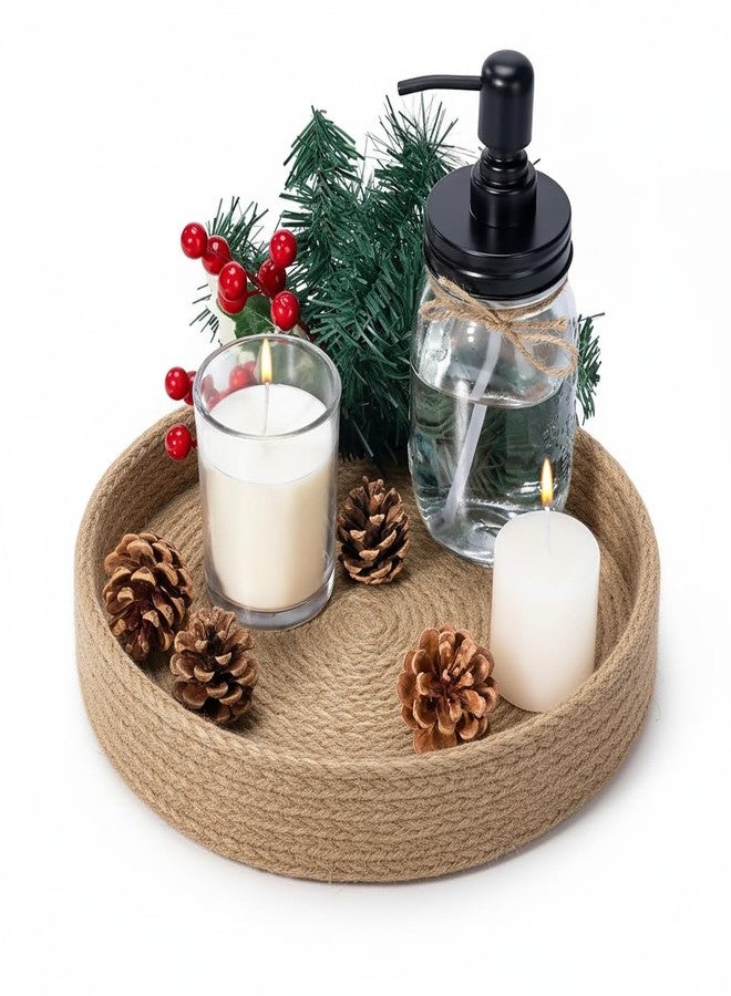 BOBBINY صينية بوبيني الدائرية المزخرفة المصنوعة من الحبال - صينية حبل لطاولة المطبخ وغرفة الطعام - صينية مثالية لتقديم الشموع الصغيرة على طاولة القهوة وديكور المنزل (بني، 10 × 10 بوصة (عبوة من قطعة واحدة)) - Image 1