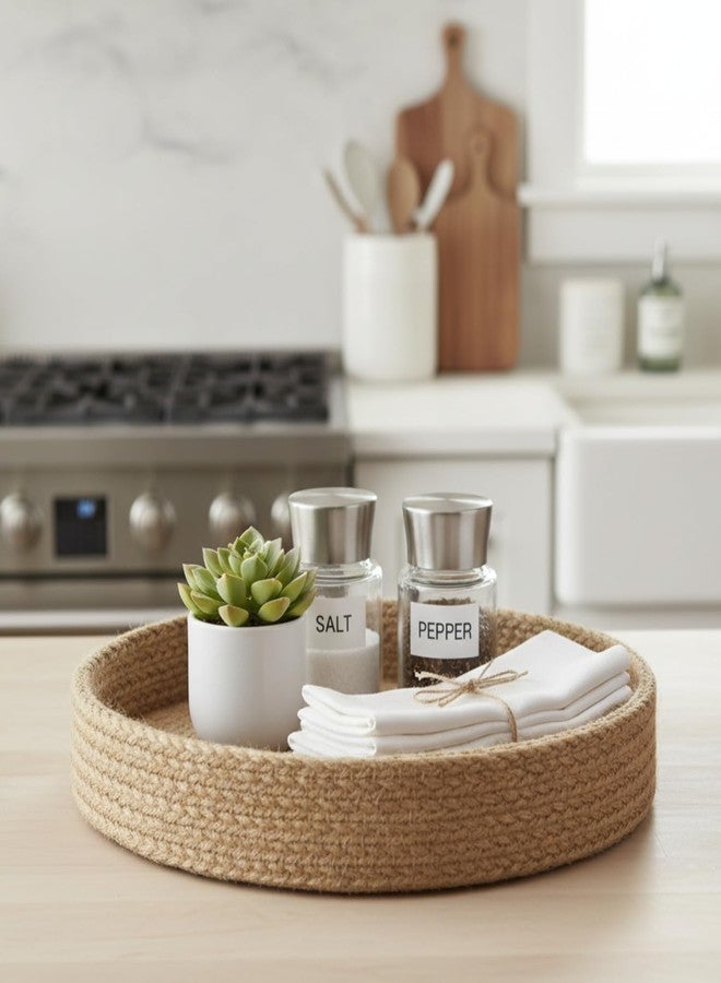 BOBBINY صينية بوبيني الدائرية المزخرفة المصنوعة من الحبال - صينية حبل لطاولة المطبخ وغرفة الطعام - صينية مثالية لتقديم الشموع الصغيرة على طاولة القهوة وديكور المنزل (بني، 10 × 10 بوصة (عبوة من قطعة واحدة)) - Image 4