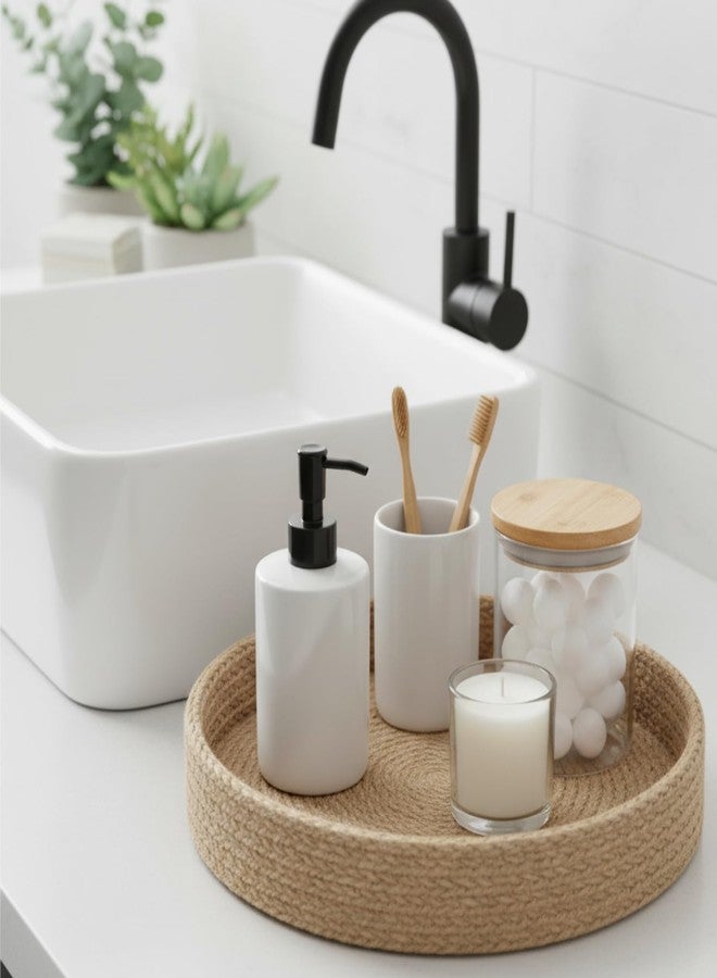 BOBBINY صينية بوبيني الدائرية المزخرفة المصنوعة من الحبال - صينية حبل لطاولة المطبخ وغرفة الطعام - صينية مثالية لتقديم الشموع الصغيرة على طاولة القهوة وديكور المنزل (بني، 10 × 10 بوصة (عبوة من قطعة واحدة)) - Image 5