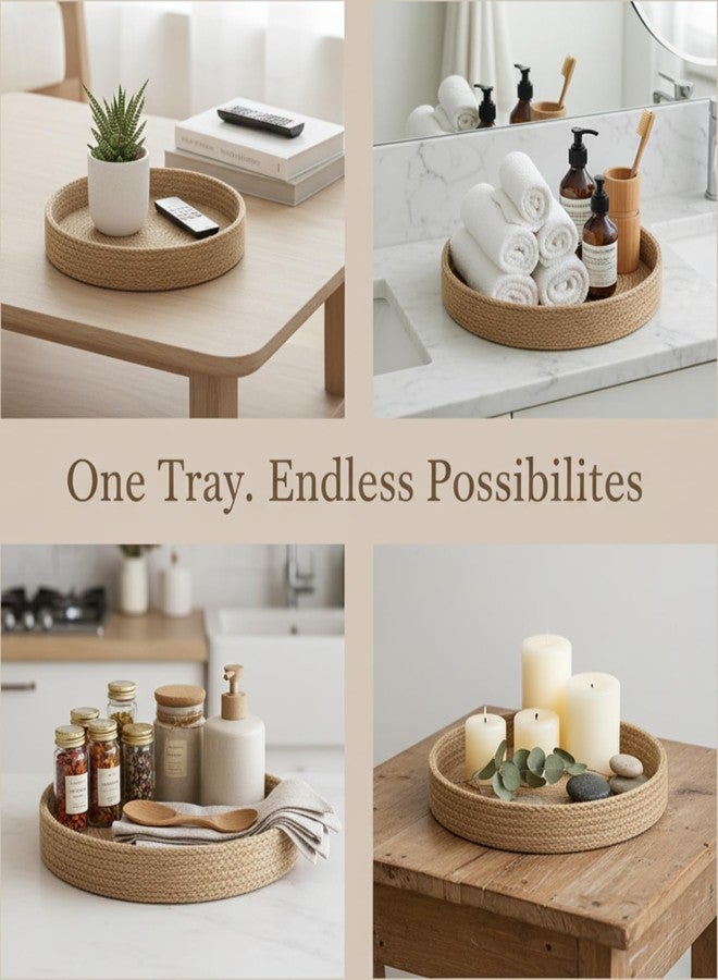 BOBBINY صينية بوبيني الدائرية المزخرفة المصنوعة من الحبال - صينية حبل لطاولة المطبخ وغرفة الطعام - صينية مثالية لتقديم الشموع الصغيرة على طاولة القهوة وديكور المنزل (بني، 10 × 10 بوصة (عبوة من قطعة واحدة)) - Image 3