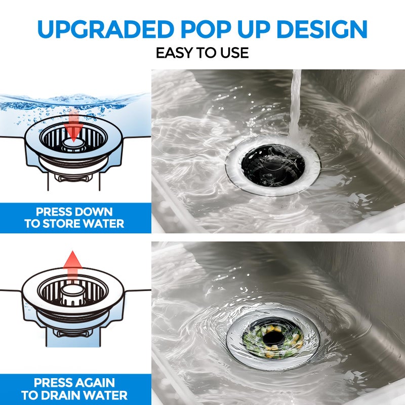 zaa Kitchen Sink Drain Strainer - Kitchen Sink Stopper, 304 Stainless Steel Sink Drain Stopper, Sink Protector for Kitchen with Anti-Clog Filter, Fit US Standard 3-1/2'' Sink Drain Hole, Black - Image 3