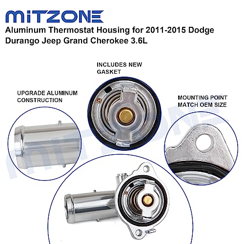 MITZONE مجموعة تجميع غلاف ترموستات من الألمنيوم MITZONE متوافقة مع دودج دورانجو جراند شيروكي 2011-2015 رانجلر JK 2012-2018 استبدال 902-852 5184651AG 5184651AH - Image 4