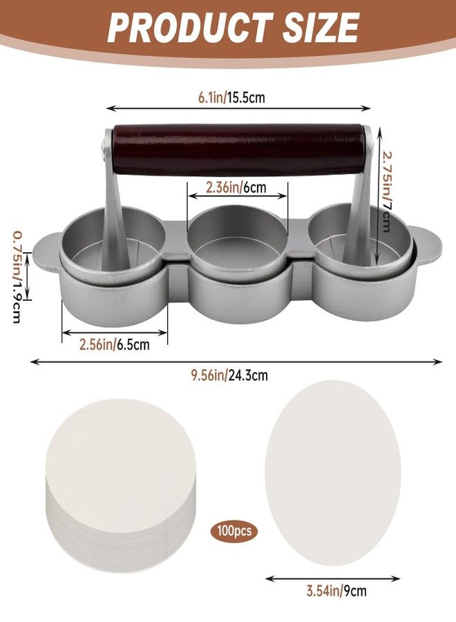 WeiLingBo Mini Burger Press with 100 Patty Papers,Meat Patty Maker Round Shape Hamburger Meat Beef Grill Burger Press for Hamburger,Barbecue,Picnic,Camping,Three 2.56-inch molds - Image 2