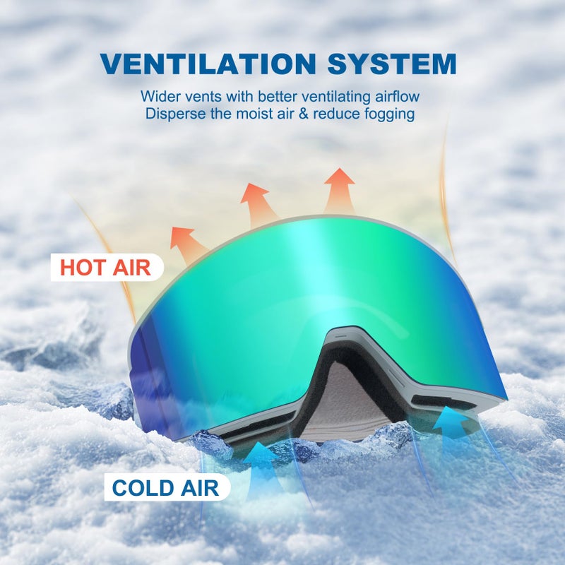 EXP VISION Ski/Snowboard Goggles, Magnetic Lens Snow Goggles with Anti-Fog & UV400 Protection for Men & Women (Gray Frame-Green) - Image 4