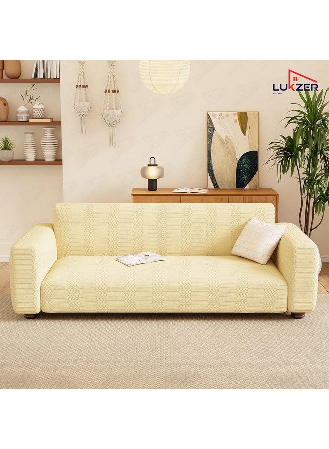 Lukzer 2 Seater Pastel Yellow Dotted Stripe Pattern Sofa Cover | 240 GSM Universal Stretch Fit Jacquard Fabric Couch Protector | Fully Covered Anti Slip & Washable Sofa Cover (140-180cm/SC-070-02) - Image 4