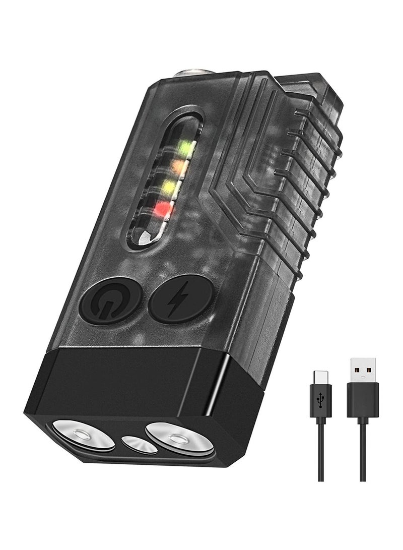 مصباح يدوي LED صغير EDC قوي ، فائق السطوع 1000 لومن ، 365 نانومتر UV أحمر أخضر أزرق فاتح ، مصباح يدوي صغير USB C قابل لإعادة الشحن ، سلسلة مفاتيح للجيب ، 14 وضعًا ، ذيل مغناطيسي ، صفارة (أسود) - Image 1