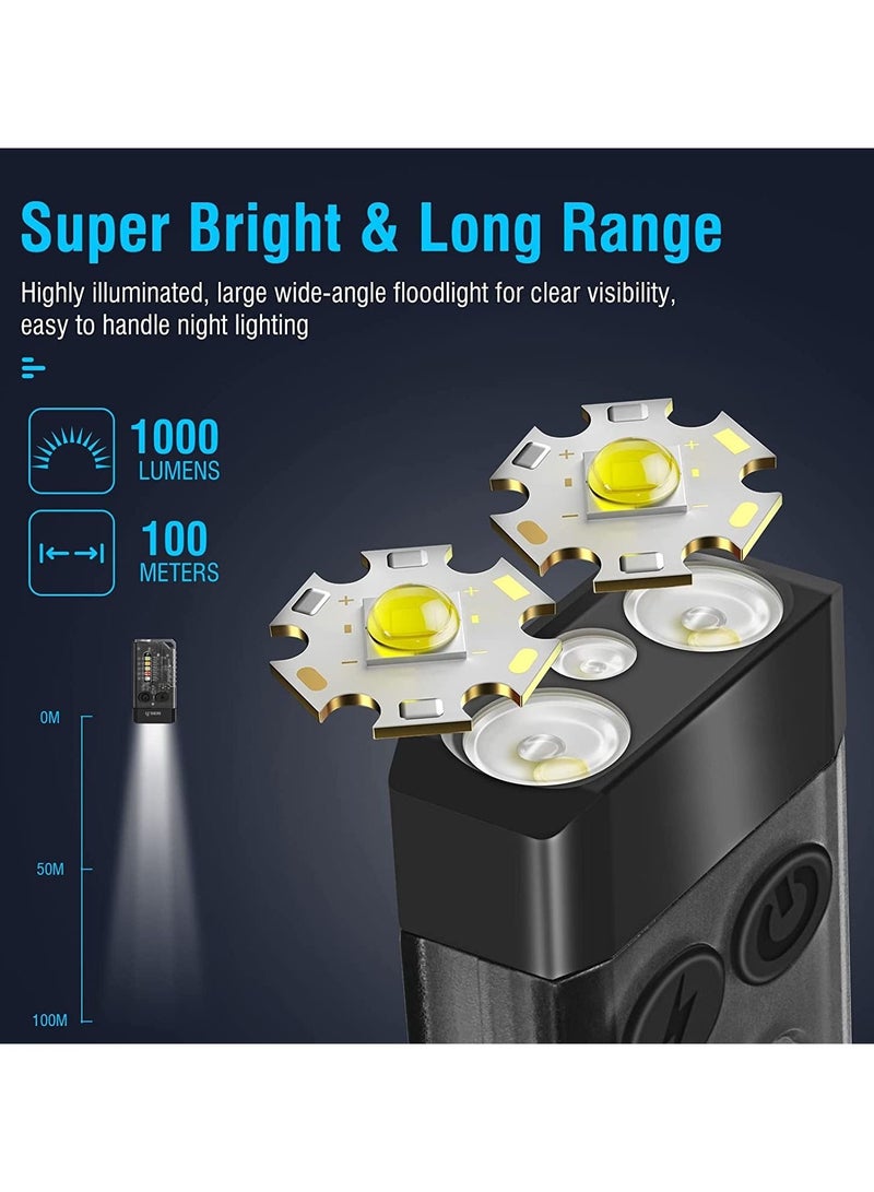 مصباح يدوي LED صغير EDC قوي ، فائق السطوع 1000 لومن ، 365 نانومتر UV أحمر أخضر أزرق فاتح ، مصباح يدوي صغير USB C قابل لإعادة الشحن ، سلسلة مفاتيح للجيب ، 14 وضعًا ، ذيل مغناطيسي ، صفارة (أسود) - Image 3