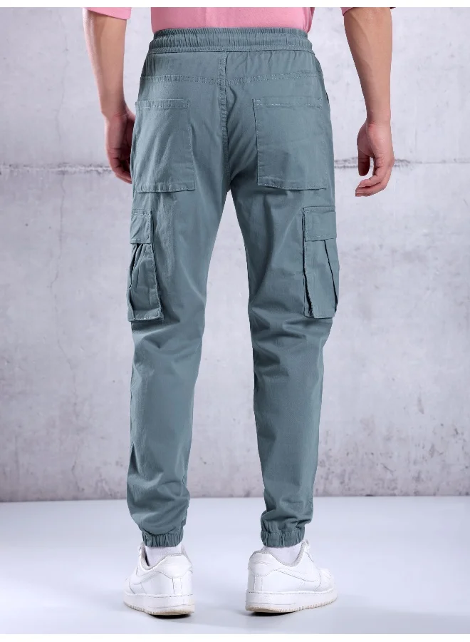 بيونغ Solid Cotton Light Blue Cargo Joggers For Men