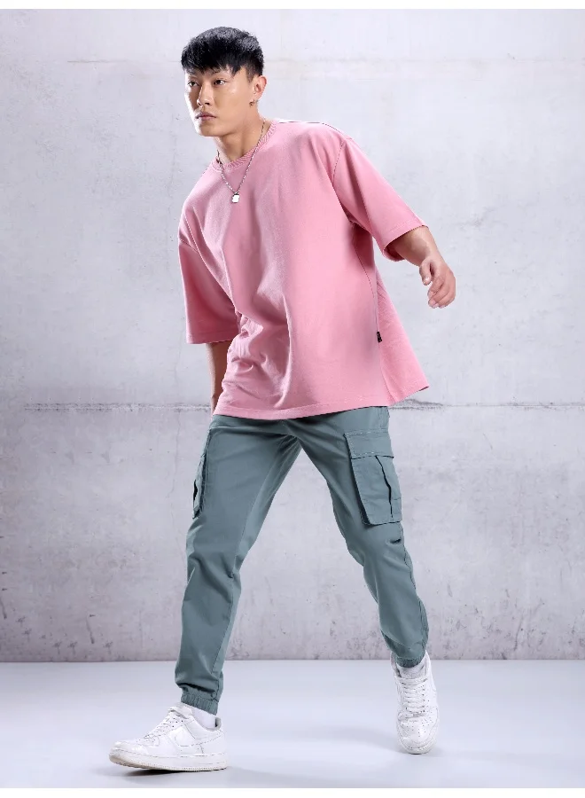 بيونغ Solid Cotton Light Blue Cargo Joggers For Men
