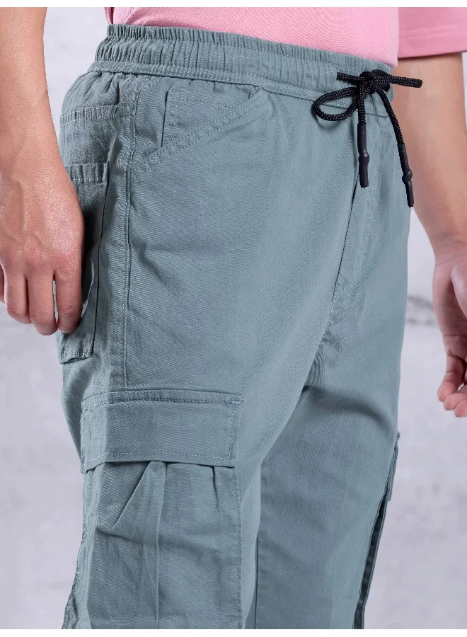 بيونغ Solid Cotton Light Blue Cargo Joggers For Men