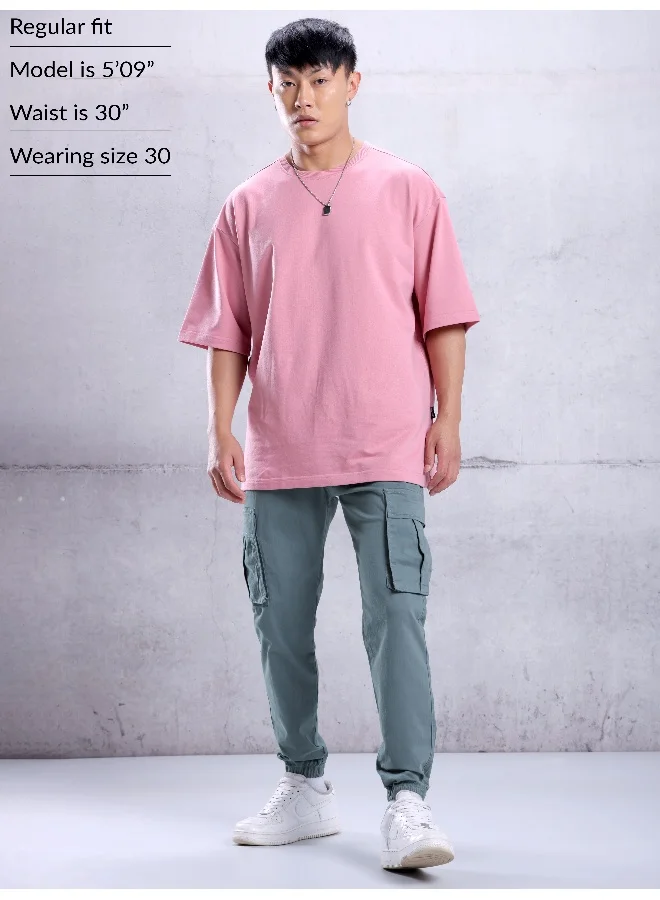 بيونغ Solid Cotton Light Blue Cargo Joggers For Men