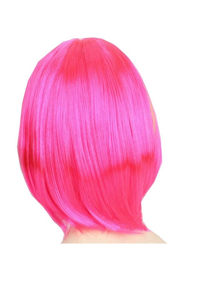 Fashion Colorful Short Straight Halloween Wigs Women Girls Replacement Cosplay Costume Hair Wigs With Cap+Comb (Pink)