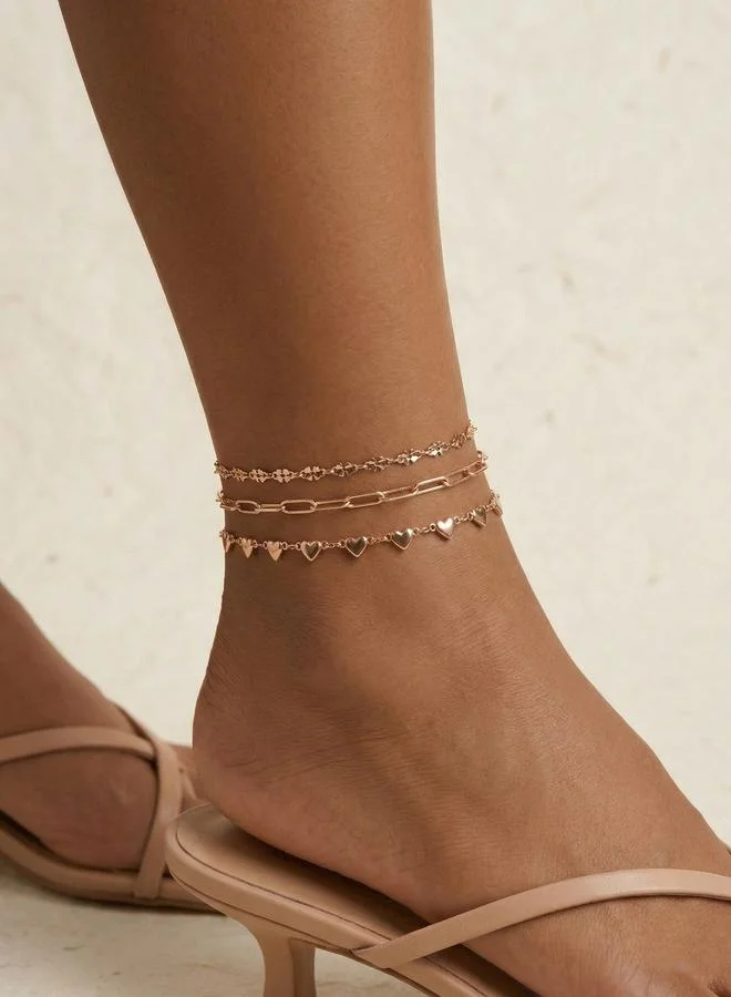 تايك تو Heart-Shaped Pendant Chain Anklet