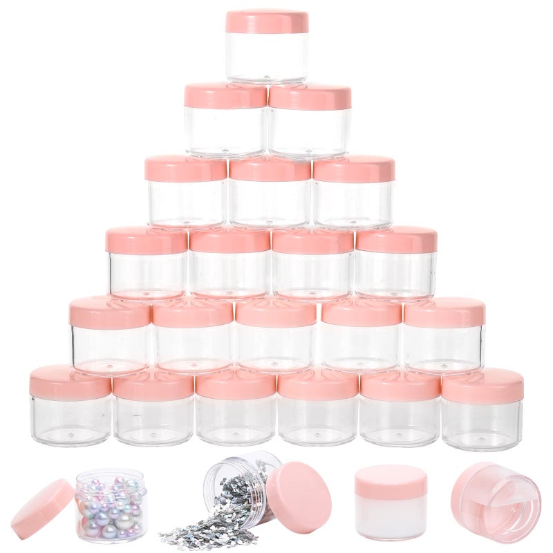 BTYMS 100 Count 20g Sample Containers with LidsRefillable Cosmetic Containers Small Plastic Jars Lip Scrub Container Pink