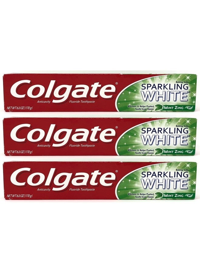 كولجيت معجون أسنان كولجيت وايت سباركلينج بصودا الخبز وجل الفلورايد المضاد للتسوس، بنكهة النعناع المنعش، 6 أونصة (عبوة من 3 قطع) - Image 1