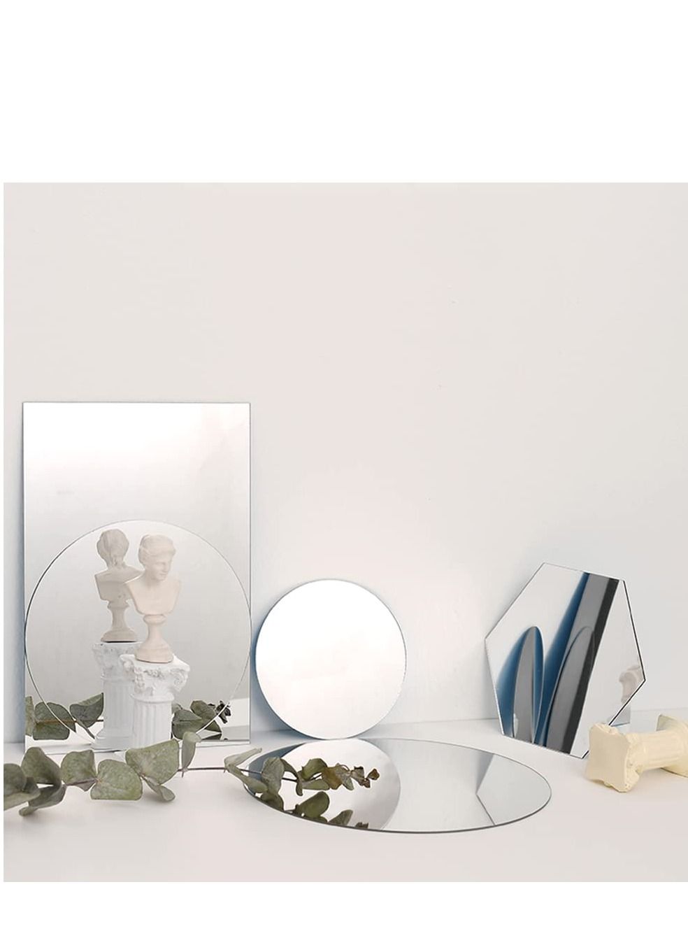 Acrylic Mirror Reflection Board Geometric Shape Photo Background Props Set Photography Ornaments Reflective Display Sheet (Silver 5Pcs)