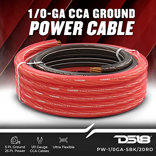 DS18 PW-1/0GA-5BK/20RD 1/0 GA 25ft Ultra Flex Power Wire CCA 0 Gauge, 5ft-Black and 20ft-Red - Power Amplifier Wiring Kit - Image 2