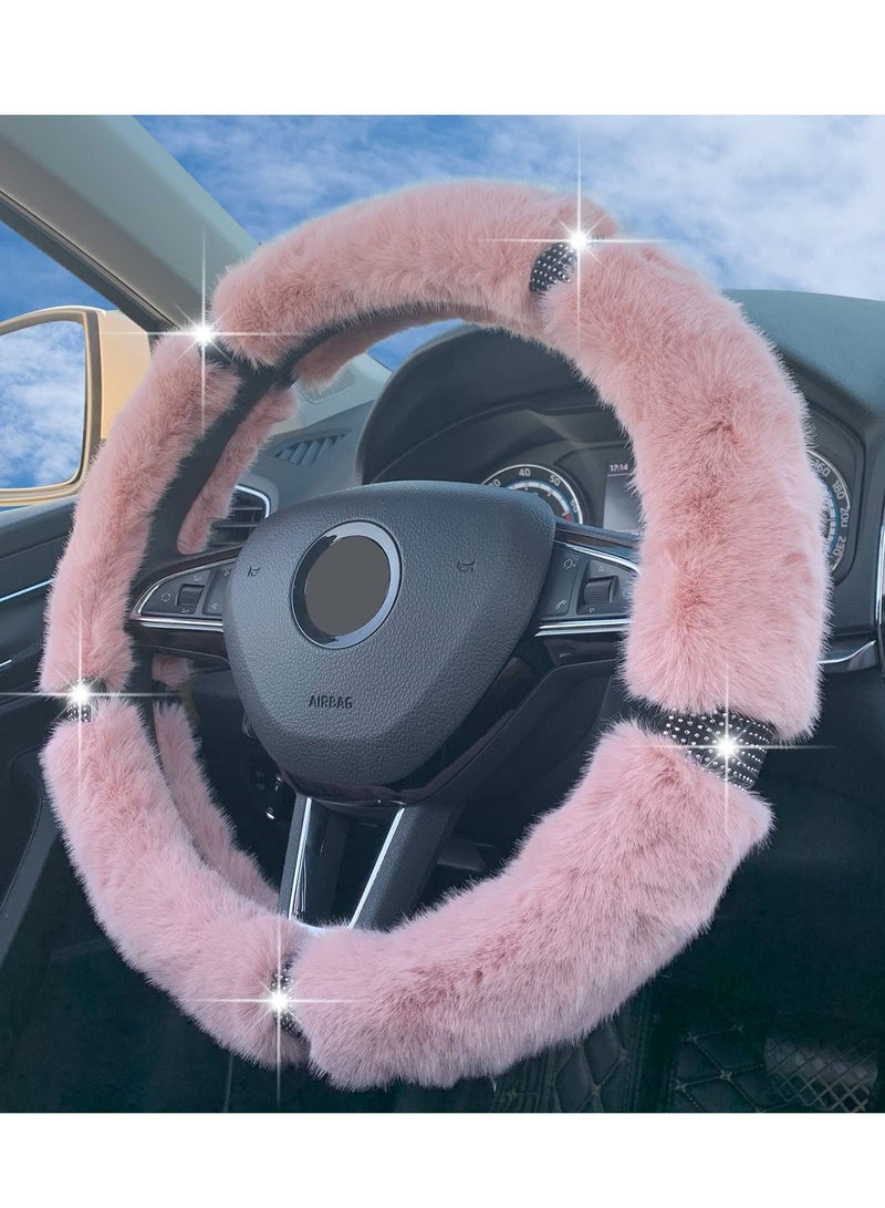 Steering Wheel Cover,Fluffy Cover with Bling Rhinestone, Universal 15 Inch Car Interior Accessories for Women Ladies Girls SUV,Cars,Trucks - Image 3