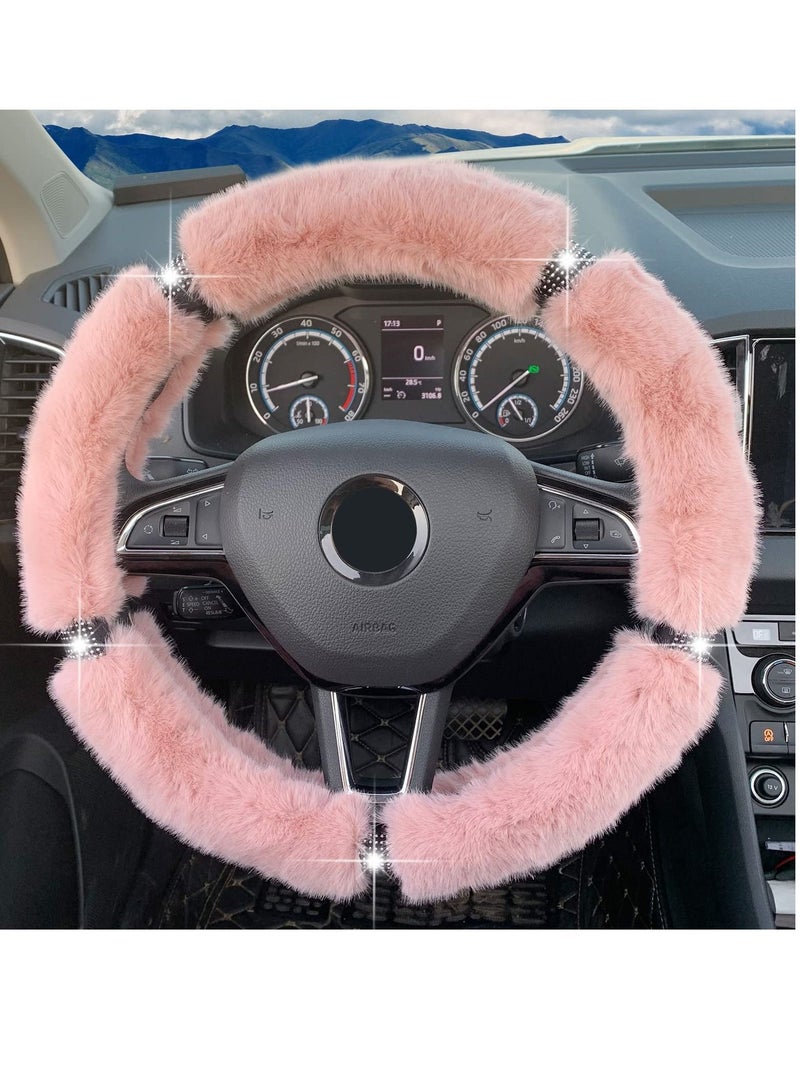 Steering Wheel Cover,Fluffy Cover with Bling Rhinestone, Universal 15 Inch Car Interior Accessories for Women Ladies Girls SUV,Cars,Trucks - Image 2
