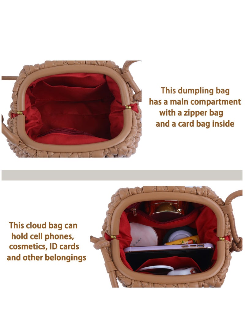 KASTWAVE - Quilted Dumpling Bag for Women - Cloud Purse Handmade Leather Hobo Bag - Fashionable Ruched Clutch Handbag - Image 1
