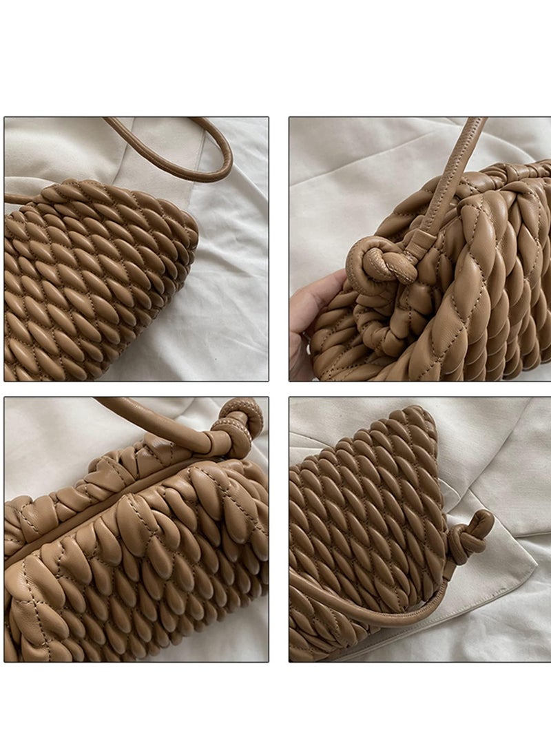 KASTWAVE - Quilted Dumpling Bag for Women - Cloud Purse Handmade Leather Hobo Bag - Fashionable Ruched Clutch Handbag - Image 1