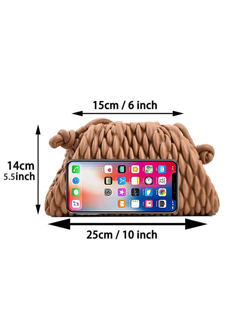 KASTWAVE - Quilted Dumpling Bag for Women - Cloud Purse Handmade Leather Hobo Bag - Fashionable Ruched Clutch Handbag - Image 1