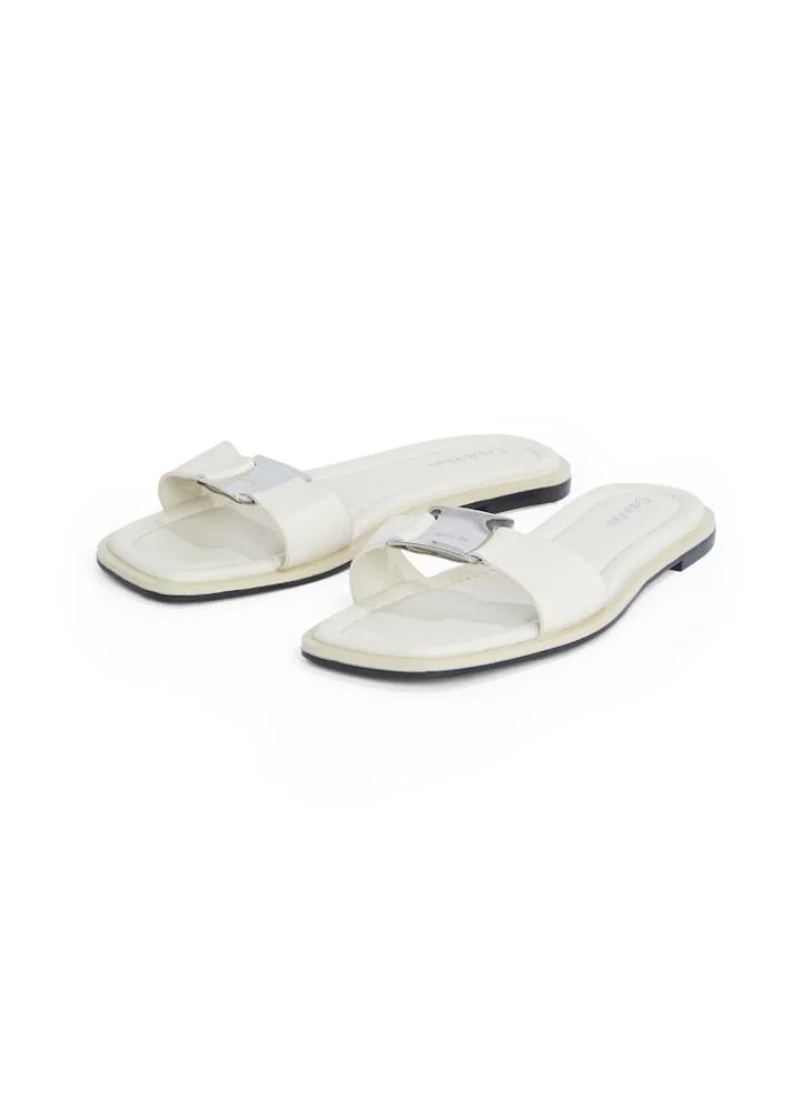 CALVIN KLEIN LEATHER SANDALS WITH LOGO HARDWARE