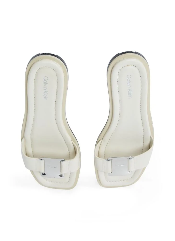 CALVIN KLEIN LEATHER SANDALS WITH LOGO HARDWARE
