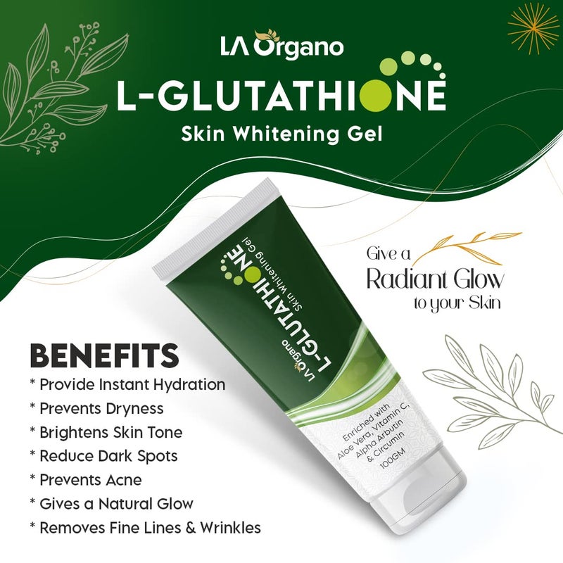 LA Organo Hydrating Face Gel with Aloe Vera Enriched With LGlutathione Vitamin C Alpha For Skin Brightening Reducing Dark Spots Acne 100gm - Image 4