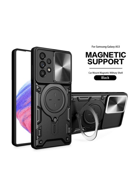 Case Cover For  Samsung Galaxy A53 5G 2022 Black Mobile Phone , Slide Camera Lens Cover, 360°Rotating Kickstand Ring, Bumper Shockproof Phone Case，Compatible with Car Magnetic Mount