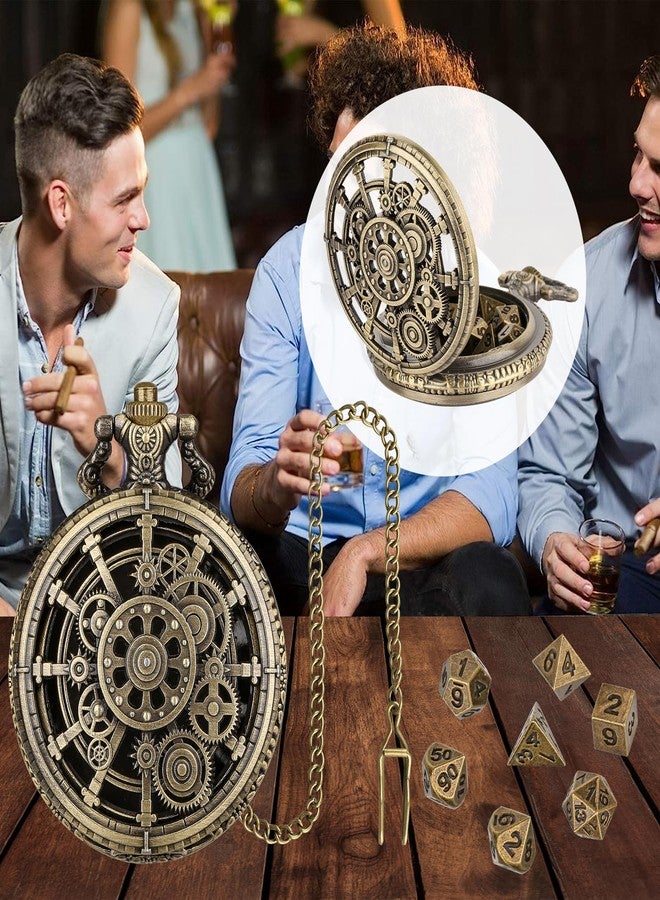DND DADO Mini DND Dice Set with Hollow Gear Pocket Watch Shell Case, 7pcs Polyhedral Metal Dice Set, D&D Starter Set, DND Gifts with Gift Bag, Role Playing Board Games Accessories, Bronze - Image 5