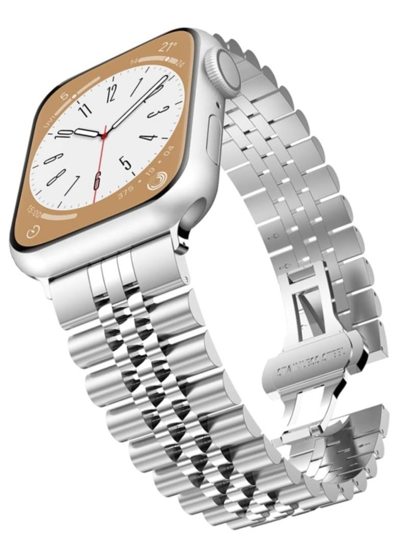 ELTRAZONE Compatible with Apple Watch Band Series 5 44mm 42mm, Stainless Steel iWatch Band with Butterfly Folding Clasp for iWatch Band Series 5/4/3/2/1 - Image 1