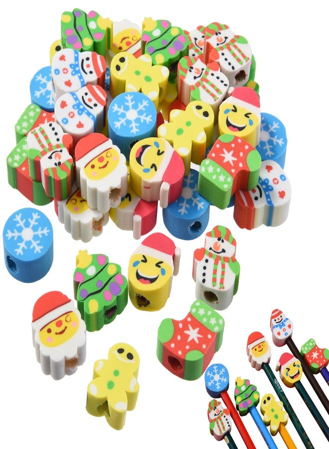 DOMG 42Pcs Christmas Pencil Top Erasers for Kids Bulk, Cute Cap Eraser Mini Eraser Toppers for Party Favors Goodie Bags Stuffers Stocking Stuffers Holiday Gifts - Image 1
